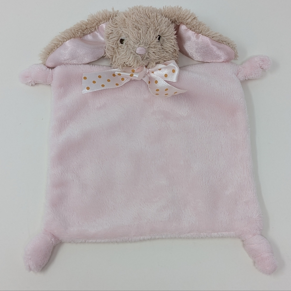 Dan Dee Lovey Bunny Rabbit Newborn Size Pink Tan Knotted Corners Sown Eyes